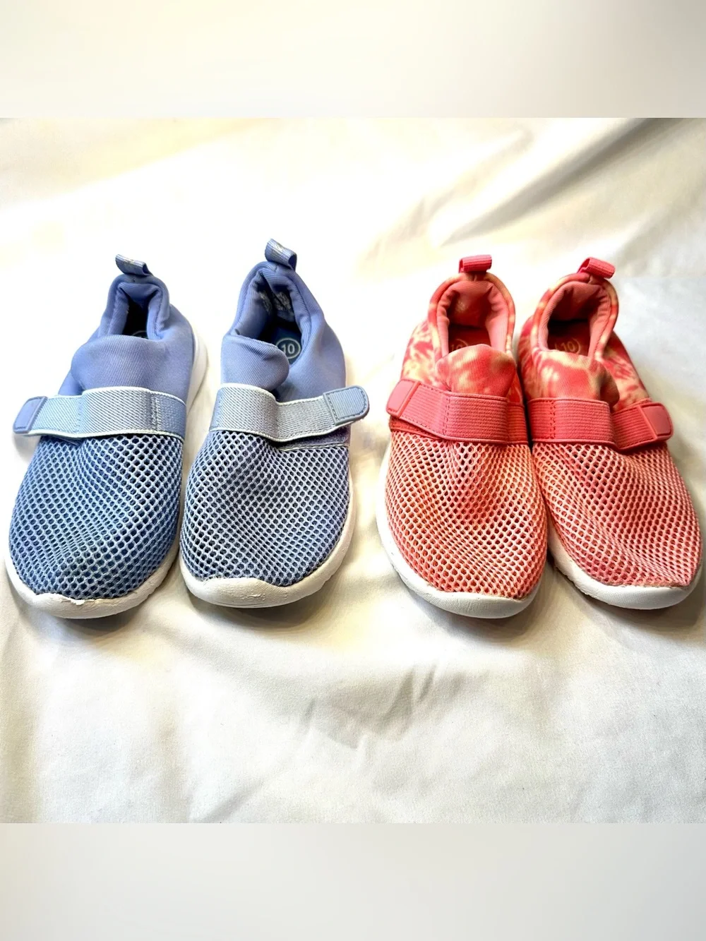 Two pairs of Kids Slip-On Mesh water shoes in Blue and Coral